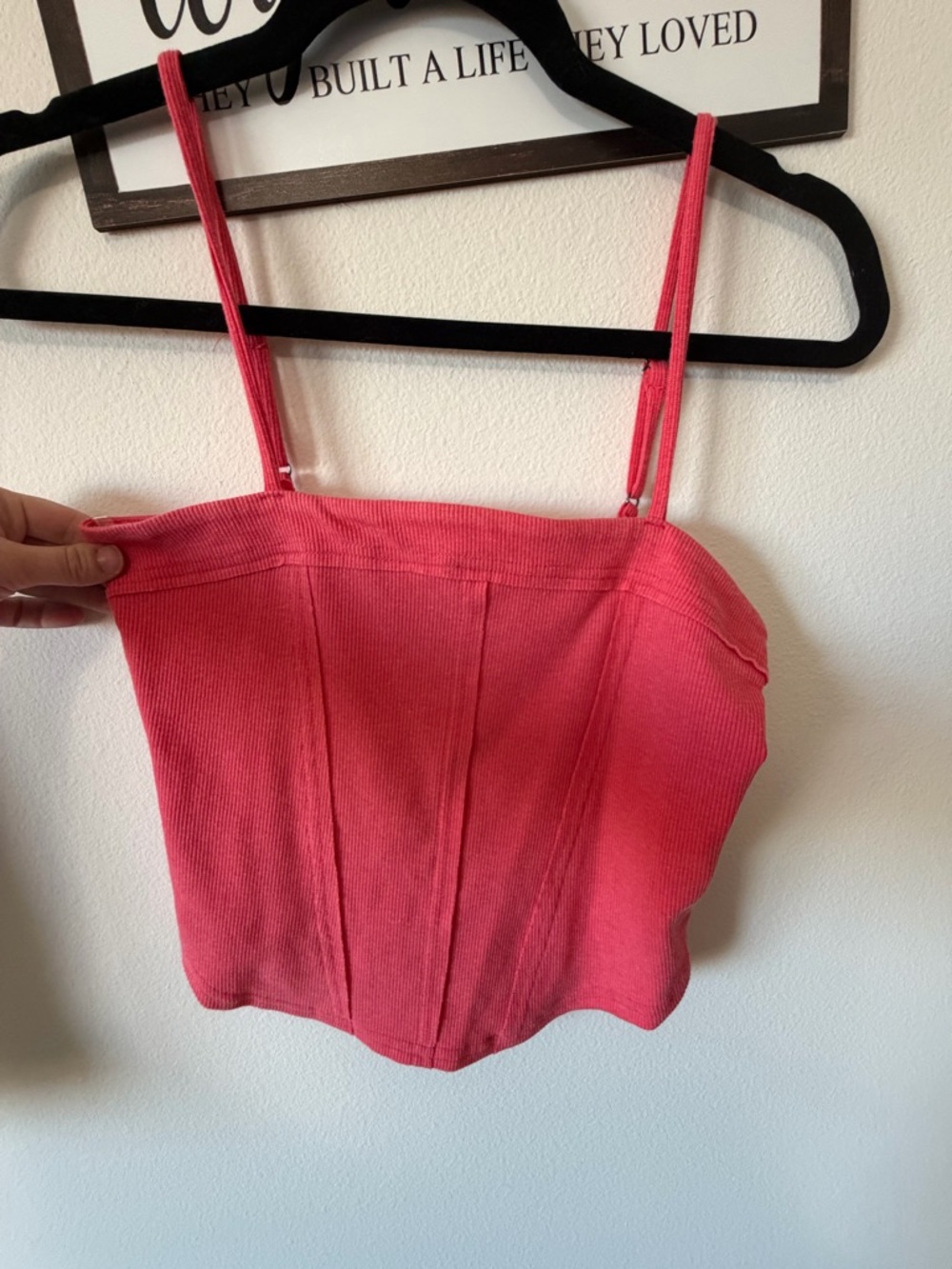 HYFVE Coral Pink Ribbed Crop Cami Top